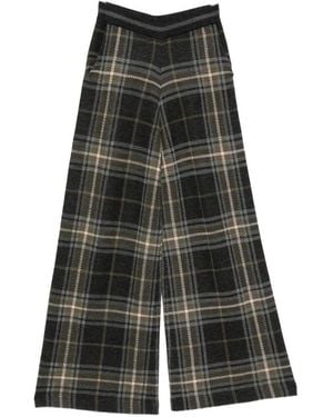 Bompard Tartan-Jacquard Palazzo Trousers - Grey