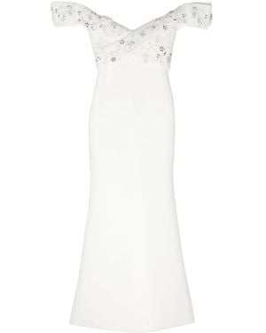 Badgley Mischka Bead-Embellished Off-Shoulder Gown - White