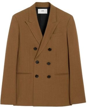 Ami Paris Double-Breasted Wool Blazer - Brown