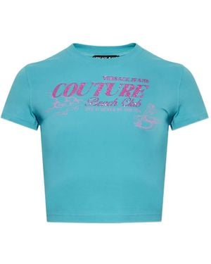 Versace Jeans Couture Graphic-Print Short-Sleeve Cotton T-Shirt - Blue