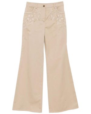 Elie Saab Bestickte Gabardine-Hose - Natur