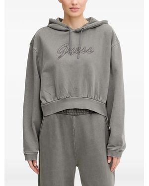 Guess Logo-Embroidered Hoodie - Grey