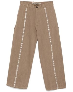 Kartik Research Floral-Embroidery Pants - Natural