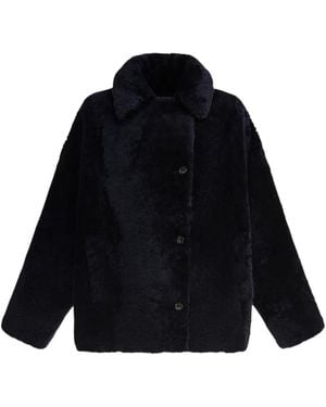 B&W Shearling Button Coat - Blue