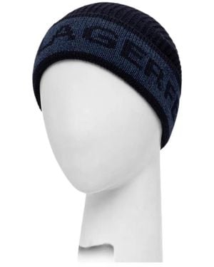 KARL LAGERFELD Logo-Intarsia Ribbed-Knit Beanie Hat - Blue