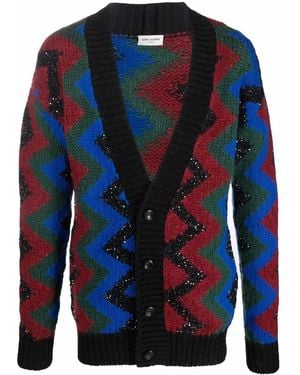 Saint Laurent Sequin-Embellished Jacquard Cardigan - Blue