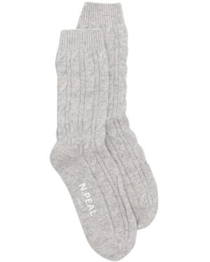 N.Peal Cashmere Cable-Knit Cashmere Socks - Grey