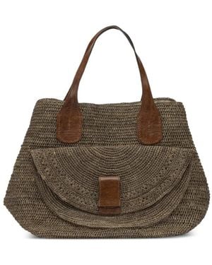 IBELIV Woven-Raffia Leather-Trim Tote Bag - Brown