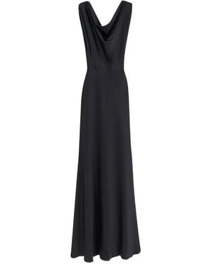 ACTUALEE Satin-Finish Back-Plunging Maxi Dress - Black
