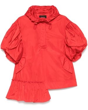 Simone Rocha Ruffle-Detail Petal-Sleeve Hoodie - Red