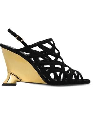 Balmain Suede Wedge Sandals - Black