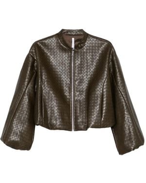 Imperial Basket Weave-Effect Cropped Jacket - Brown