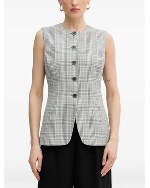 Guess Carla Check-Pattern Button-Up Top - Gray