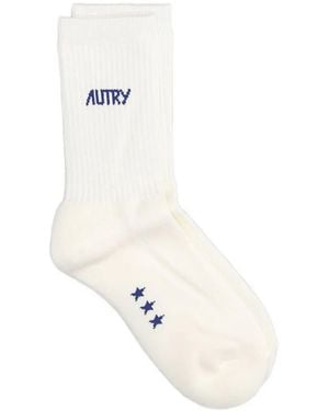 Autry Ribbed Logo-Detail Socks - White