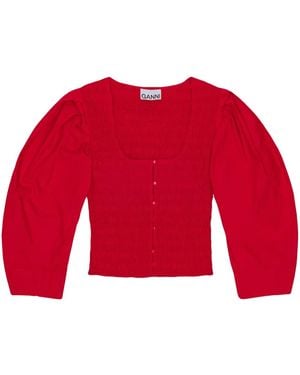 Ganni Gesmokte Popeline-Bluse - Rot