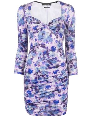 Isabel Marant Floral-Print Ruched Minidress - Blue