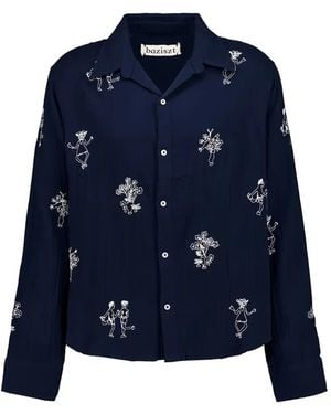 BAZISZT Embroidered Button-Up Shirt - Blue