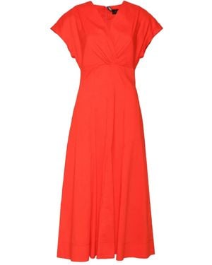 Clips Poplin V-Neck Dress - Red