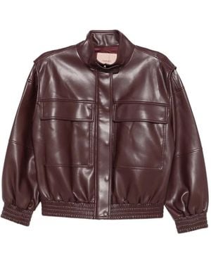 Twinset High-Neck Leather Jacket - Brown