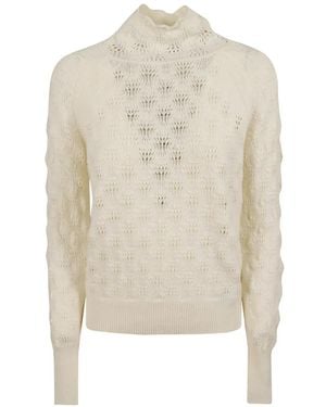 Ermanno Scervino Pointelle-Knit High-Neck Sweater - White