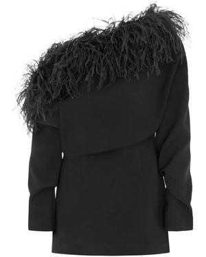16Arlington Asha Feather-Trim Mini Dress - Black