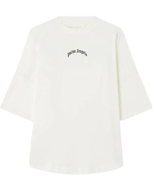 Palm Angels Curved Logo Over Tee - White