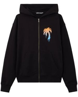 Palm Angels Palm-Tree Print Zip-Up Hoodie - Black