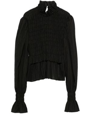 Ann Demeulemeester Smocked Ruffled Blouse - Black