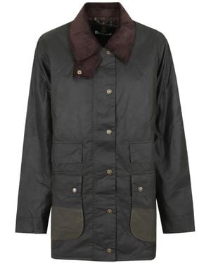 Barbour Modern Border Corduroy-Collar Waxed Coat - Black