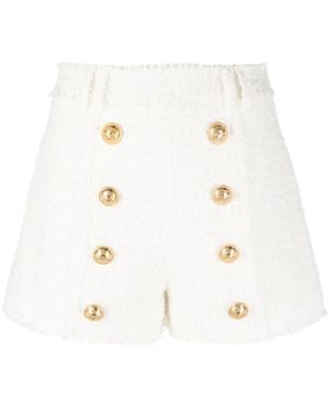 Balmain Button-Embellished Tweed Shorts - White