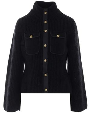 Pinko Ribbed-Knit Pocket-Details Cardigan - Black