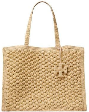Tory Burch Large Ella Hand-Crocheted Popcorn Tote Bag - Natural