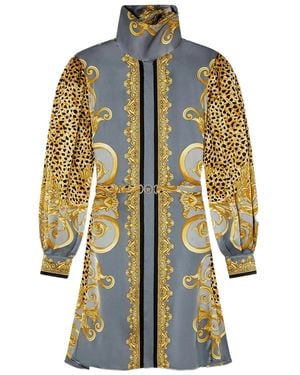 Versace Silk Animal-Print Dress - Blue