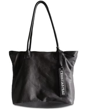 Christian Peau Logo-Tag Leather Tote Bag - Black