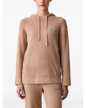 Guess Sudadera De Canalé Con Capucha Y Logo Bordado - Neutro