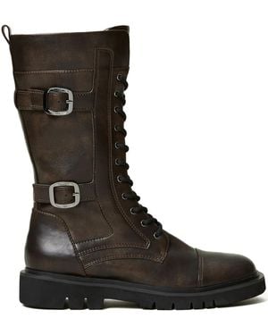 Twinset Strap-Embellished Combat Boots - Black