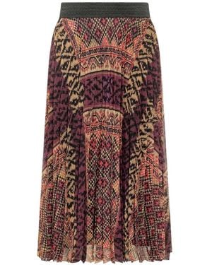 Ba&sh Olgia Pleated Patterned Midi Skirt - Brown