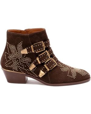 Chloé 30Mm Susanna Studded Buckle Ankle Boots - Brown
