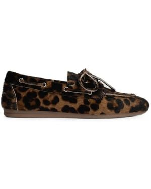 POSA Boat Leopard-Print Pony-Hair Loafers - White