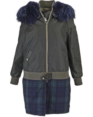 MR & MRS Faux Fur-Collar Plaid Coat - Blue