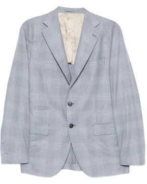 Eleventy Checked Single-Breasted Blazer - Blue