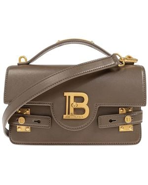 Balmain Logo-plaque leather shoulder bag - Braun