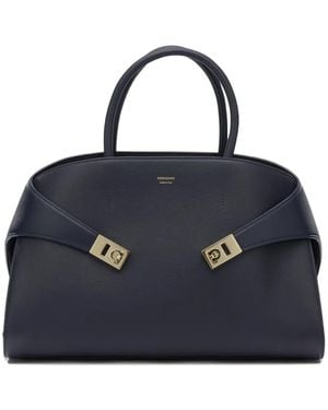 Ferragamo Gancini-Plaque Leather Tote Bag - Blue