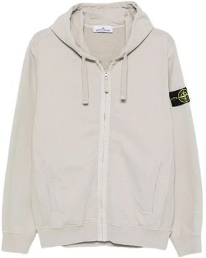Stone Island Logo-Badge Zip-Fastening Hoodie - Grey