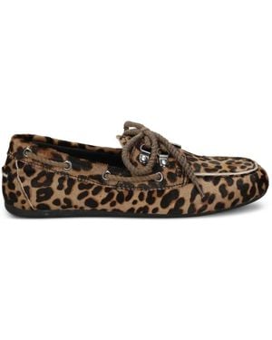 Bibi Lou Leopard-Print Lace-Up Loafers - Brown