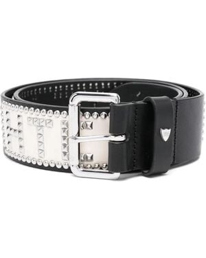 HTC Logo-Studded Leather Belt - Black