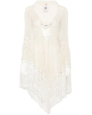Chiara Is Scialle Rosa Crochet Fringed Poncho - White