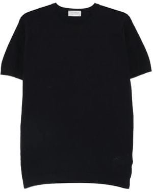 John Smedley Pique-Knit Ribbed-Trim T-Shirt - Black