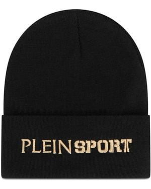 Philipp Plein Logo-Embroidered Ribbed-Cuff Beanie Hat - Black