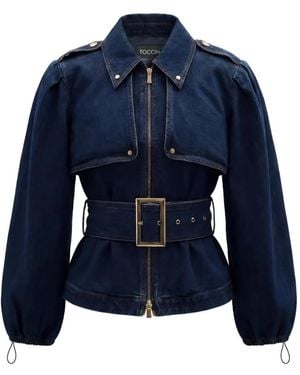 Toccin Brighton Belted Zip-Up Cotton Jacket - Blue